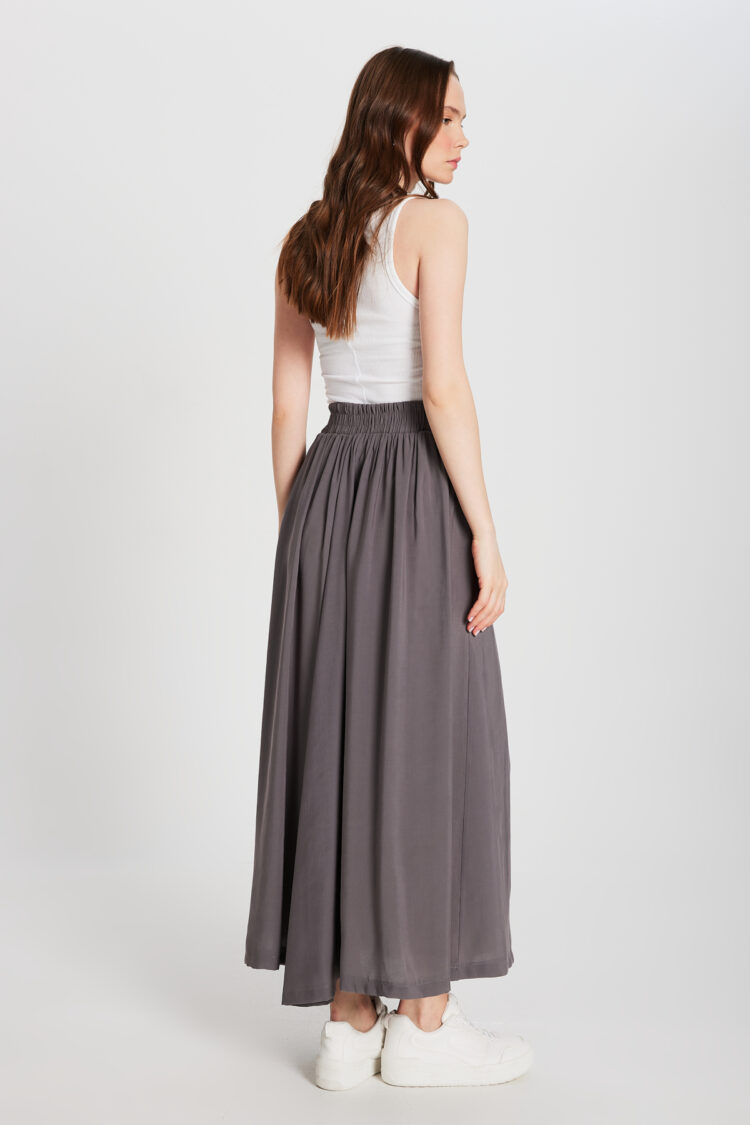 Anthracite Pleated Pocket Modal Long Skirt 29145