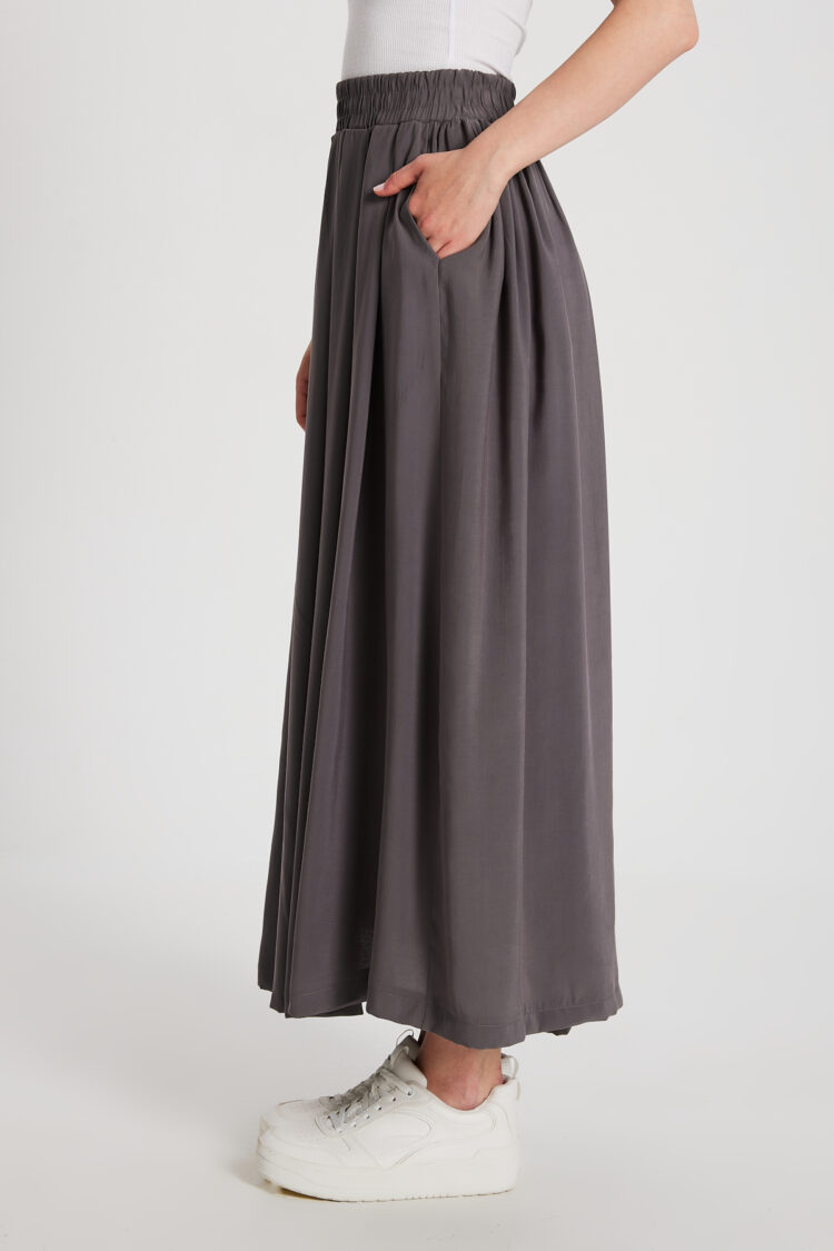 Anthracite Pleated Pocket Modal Long Skirt 29145