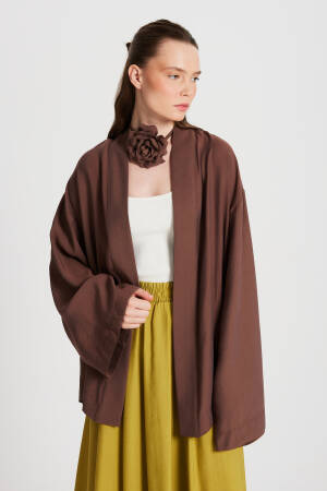 Coffee Oversize 100% Modal Tie Up Kimono Jacket 29146 - First Angels - Globality Store - Women Clothes Wholesale Turkey