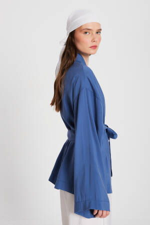 Indigo Oversize 100% Modal Tie Up Kimono Jacket 29146 - First Angels - Globality Store - Women Clothes Wholesale Turkey