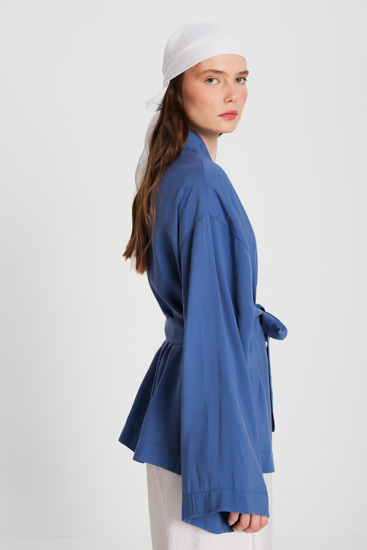 Indigo Oversize 100% Modal Tie Up Kimono Jacket 29146