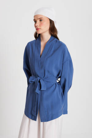 Indigo Oversize 100% Modal Tie Up Kimono Jacket 29146 - First Angels - Globality Store - Women Clothes Wholesale Turkey