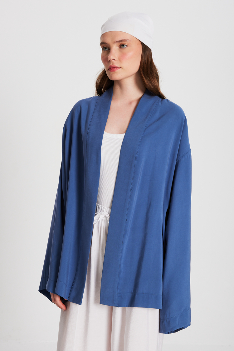 Indigo Oversize 100% Modal Tie Up Kimono Jacket 29146