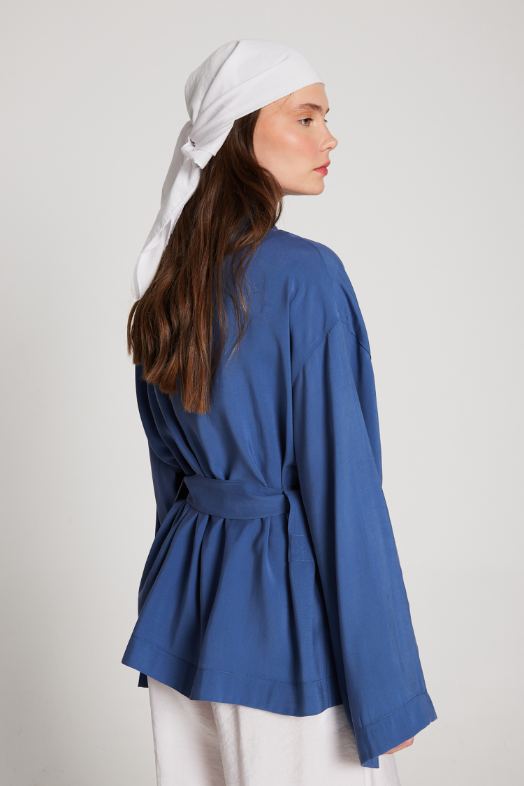 Indigo Oversize 100% Modal Tie Up Kimono Jacket 29146
