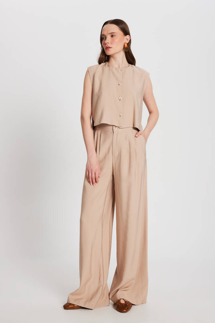 Stone Self Patterned Palazzo Pants 29099 - First Angels - Globality Store - Women Clothes Wholesale Turkey