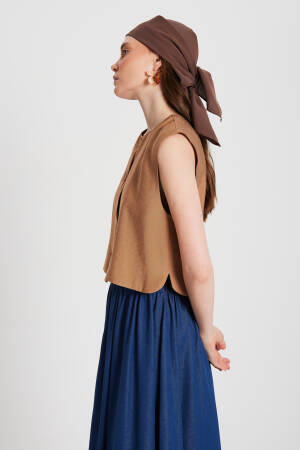 Camel Buttoned Vest 29090 - First Angels - Globality Store - Women Clothes Wholesale Turkey