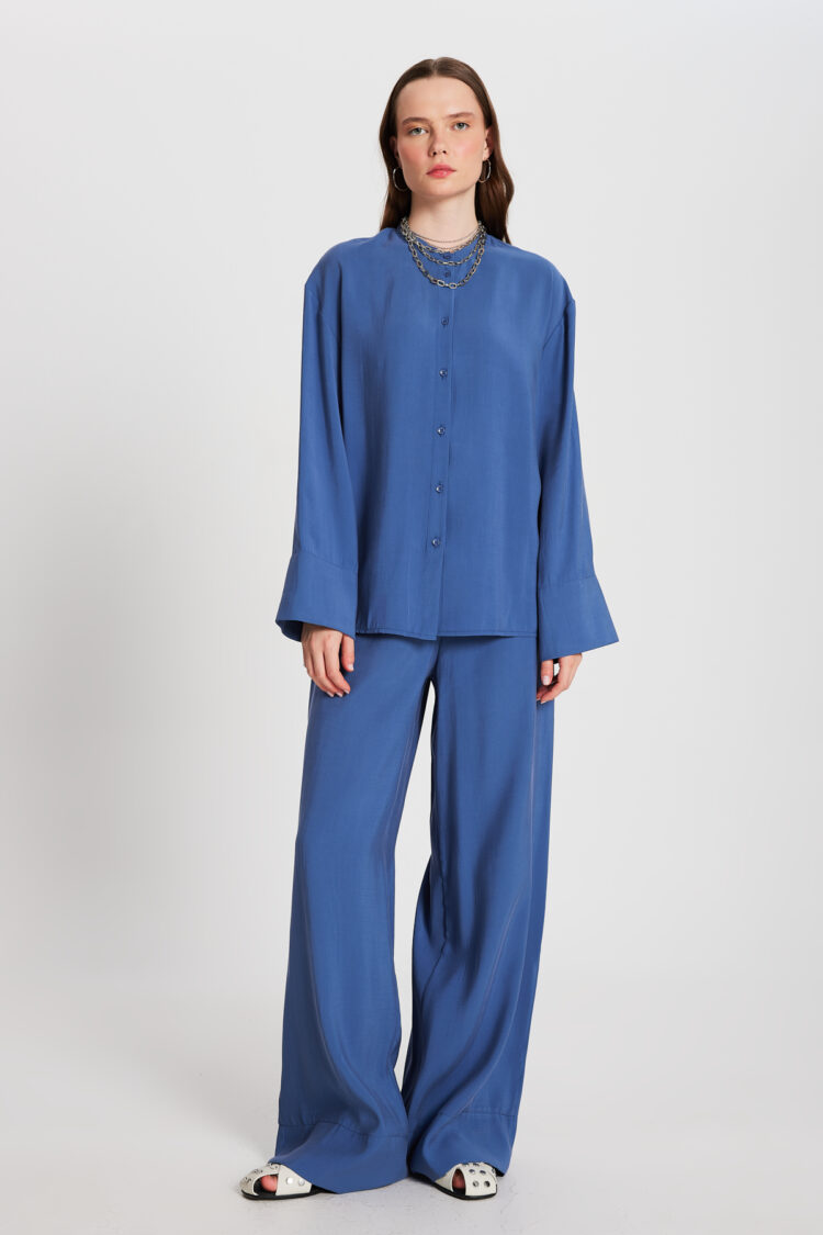 Indigo 100% Modal Bottom/Top Shirt And Pants Set 29137 - First Angels - Globality Store - Women Clothes Wholesale Turkey