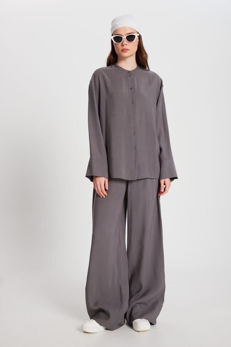 Anthracite 100% Modal Bottom/Top Shirt And Pants Set 29137 - First Angels - Globality Store - Women Clothes Wholesale Turkey