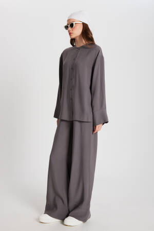 Anthracite 100% Modal Bottom/Top Shirt And Pants Set 29137 - First Angels - Globality Store - Women Clothes Wholesale Turkey