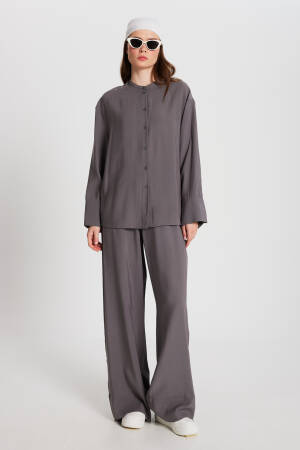 Anthracite 100% Modal Bottom/Top Shirt And Pants Set 29137 - First Angels - Globality Store - Women Clothes Wholesale Turkey