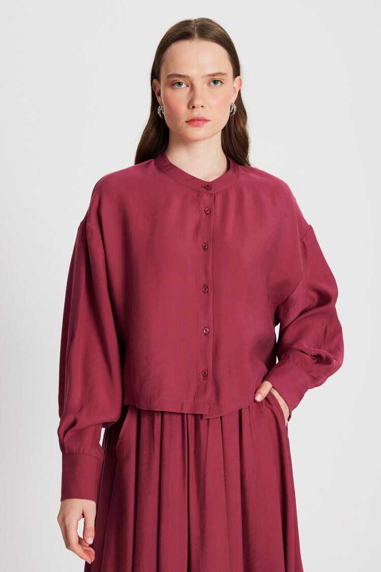 Burgundy 100% Modal Dominant Collar Short Shirt 29147 - First Angels - Globality Store - Women Clothes Wholesale Turkey