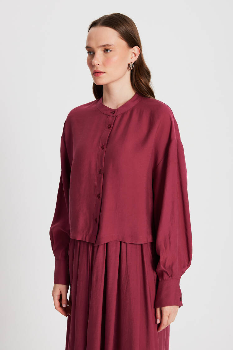Burgundy 100% Modal Dominant Collar Short Shirt 29147