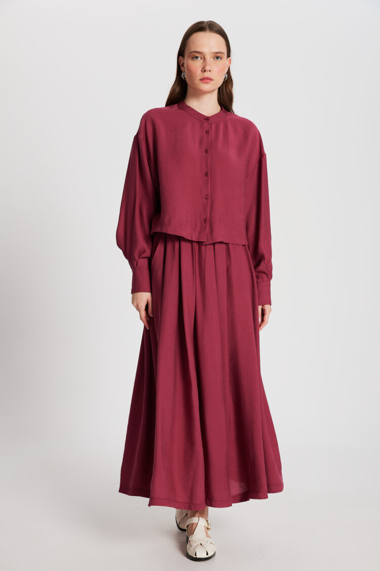Burgundy 100% Modal Dominant Collar Short Shirt 29147