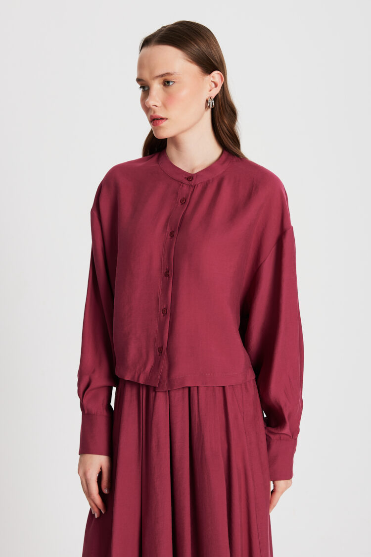 Burgundy 100% Modal Dominant Collar Short Shirt 29147