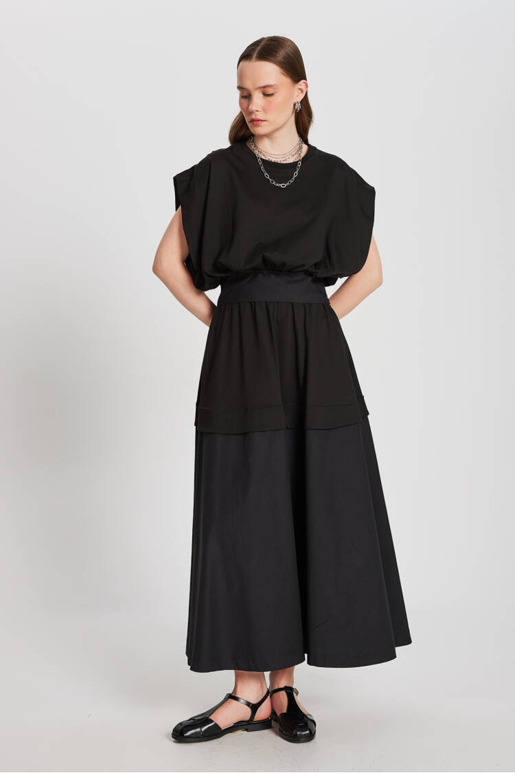 Knitted And Woven Garnished Long Skirt 29112 - Brand: First Angels - Women's Clothing Wholesale - Globality Store