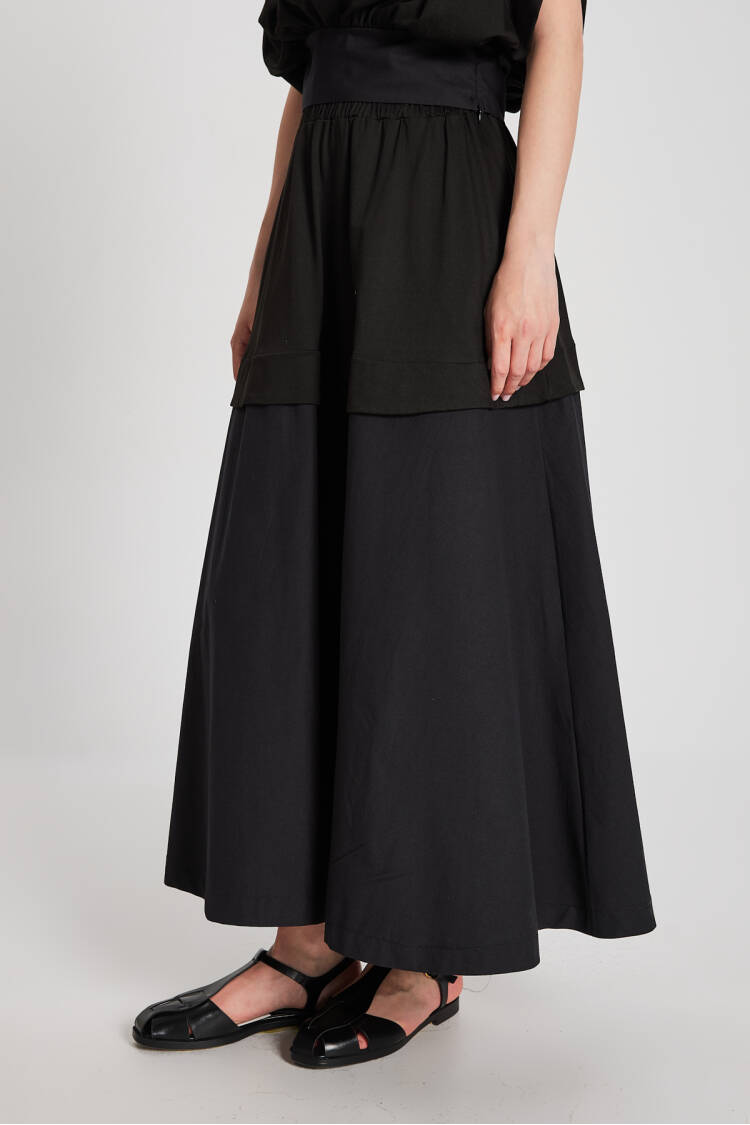 Knitted And Woven Garnished Long Skirt 29112