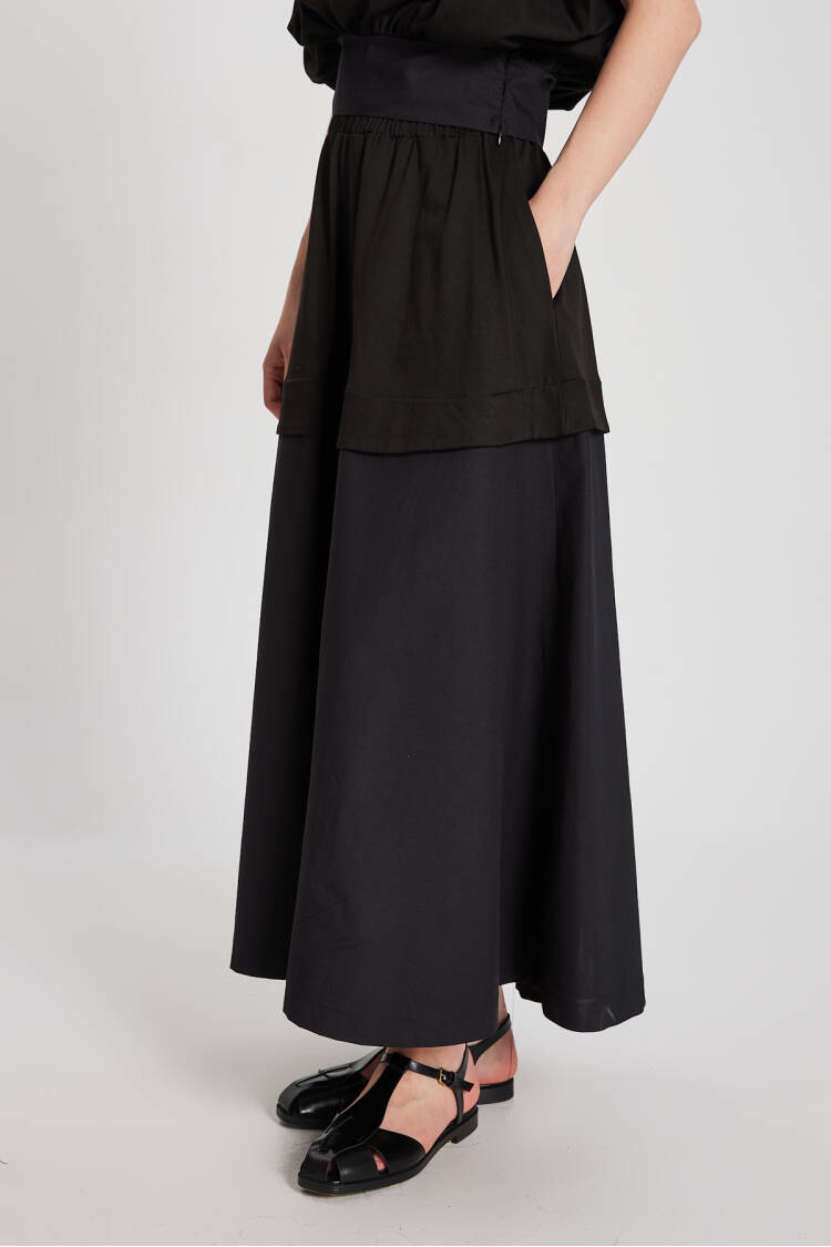 Knitted And Woven Garnished Long Skirt 29112