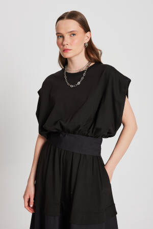 Knitted And Woven Garnished Design Blouse 29157 - Brand: First Angels - Women's Clothing Wholesale - Globality Store