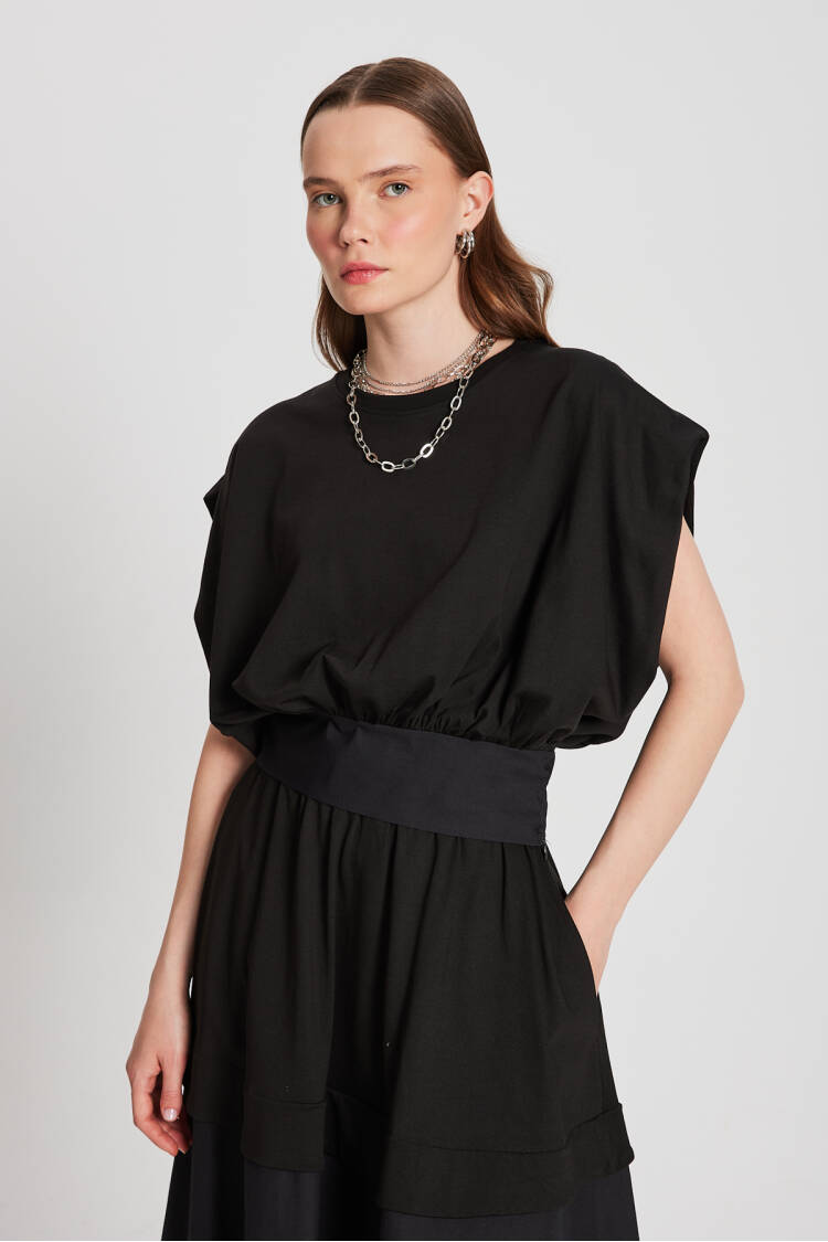 Knitted And Woven Garnished Design Blouse 29157 - Brand: First Angels - Women's Clothing Wholesale - Globality Store