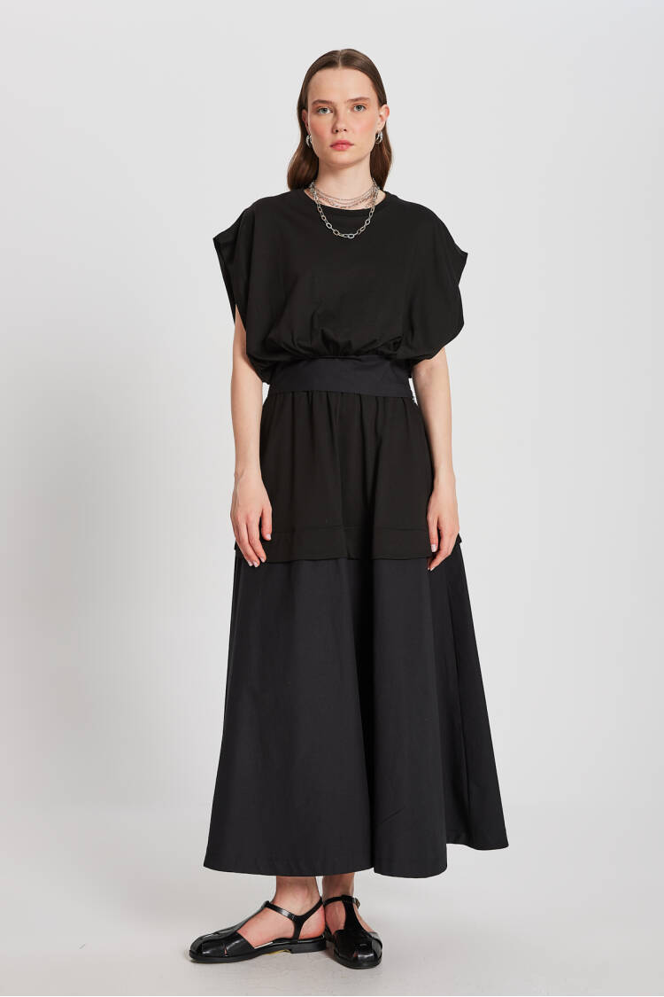 Knitted And Woven Garnished Design Blouse 29157
