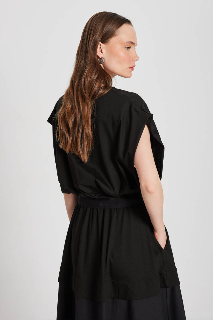 Knitted And Woven Garnished Design Blouse 29157