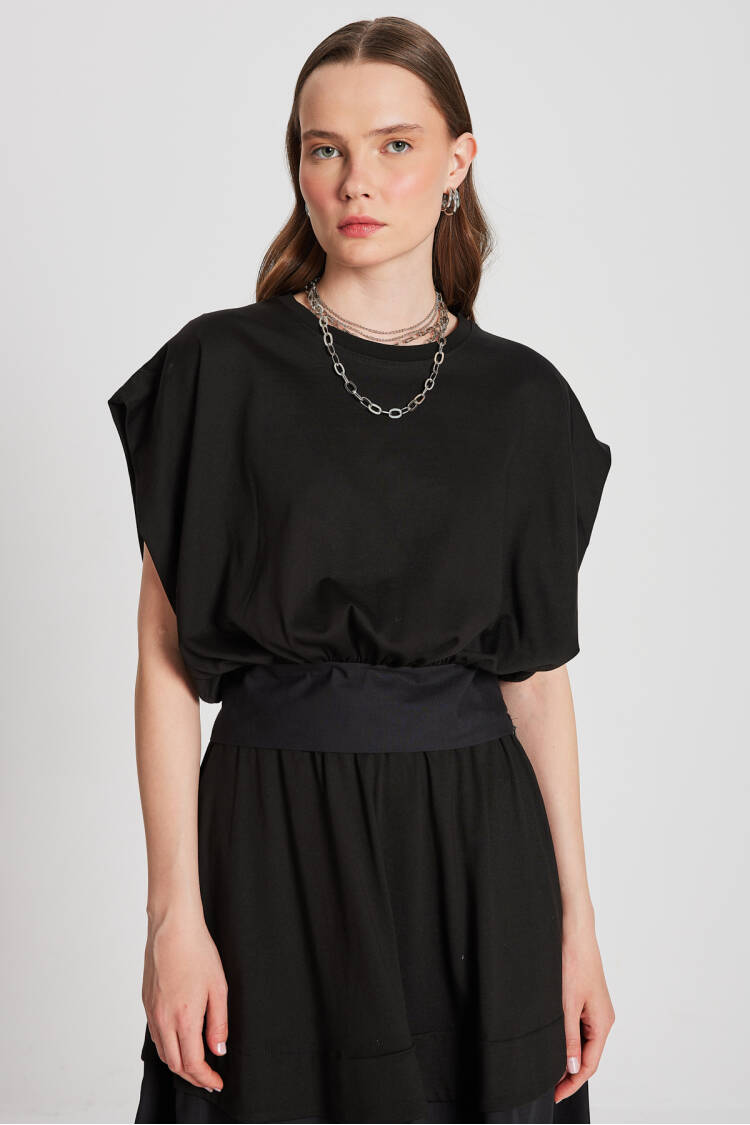 Knitted And Woven Garnished Design Blouse 29157