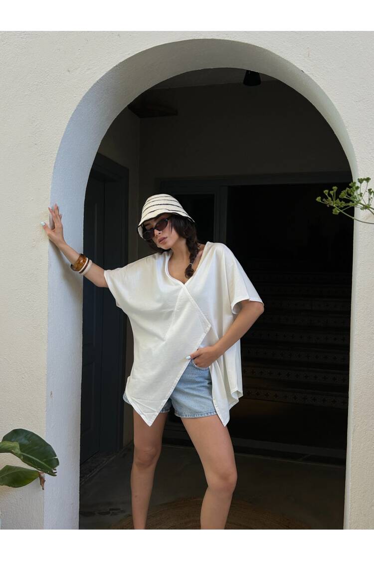 Asymmetrical Cut Oversize Combed Blouse 29071