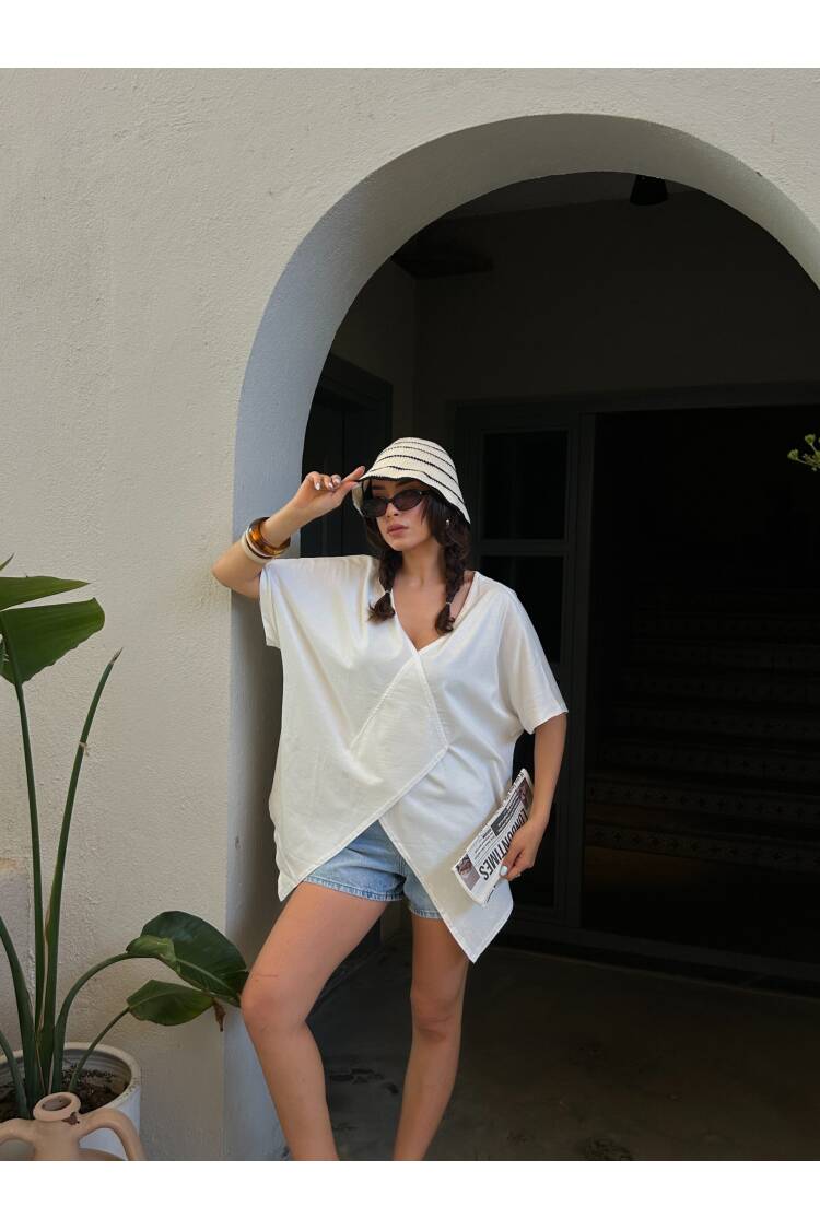 Asymmetrical Cut Oversize Combed Blouse 29071