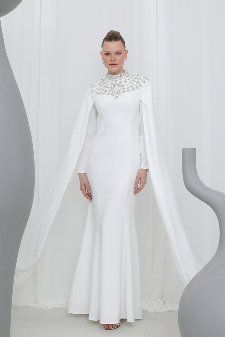 Women's Stone Embroidered Long Sleeve Evening Dress - Brand: Puane - Women's Clothing Wholesale - Globality Store