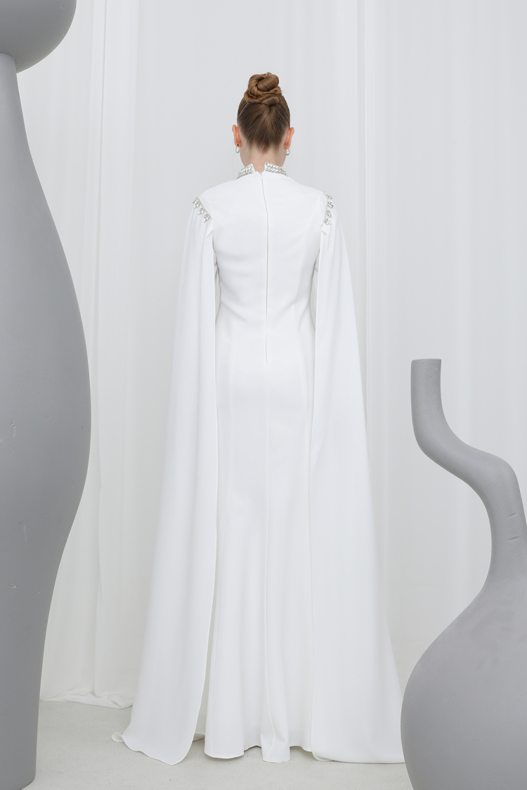Women's Stone Embroidered Long Sleeve Evening Dress