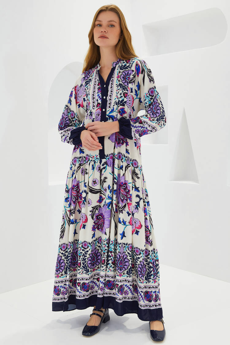 Navy Purple Viscose Burkini Dress 2423