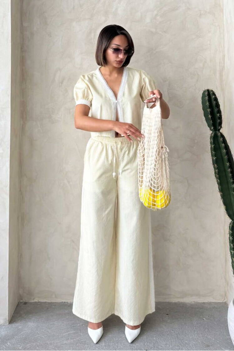 Guipure Detailed Striped Pants - Brand: Topshow - Women's Clothing Wholesale - Globality Store