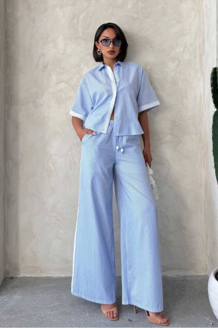 Guipure Detailed Striped Pants - Topshow - Globality Store - Women Clothes Wholesale Turkey