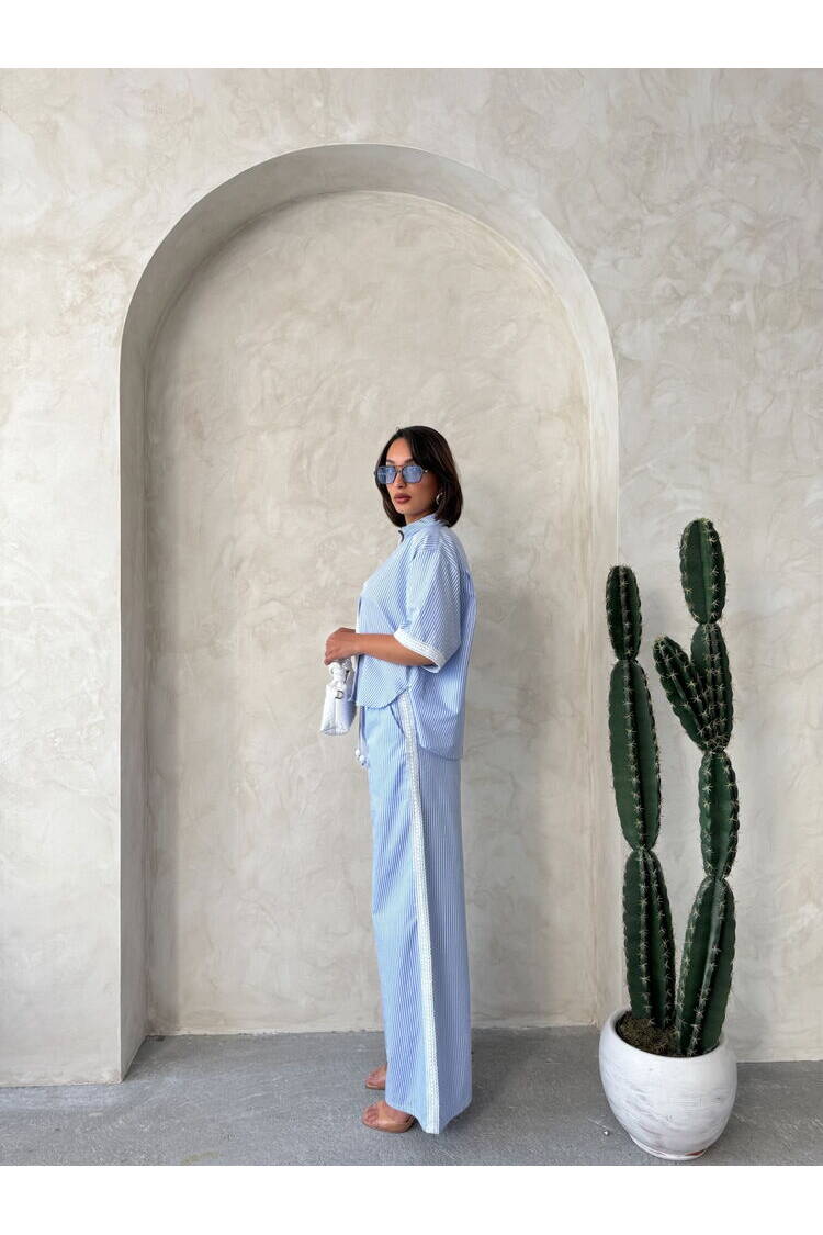 Guipure Detailed Striped Pants