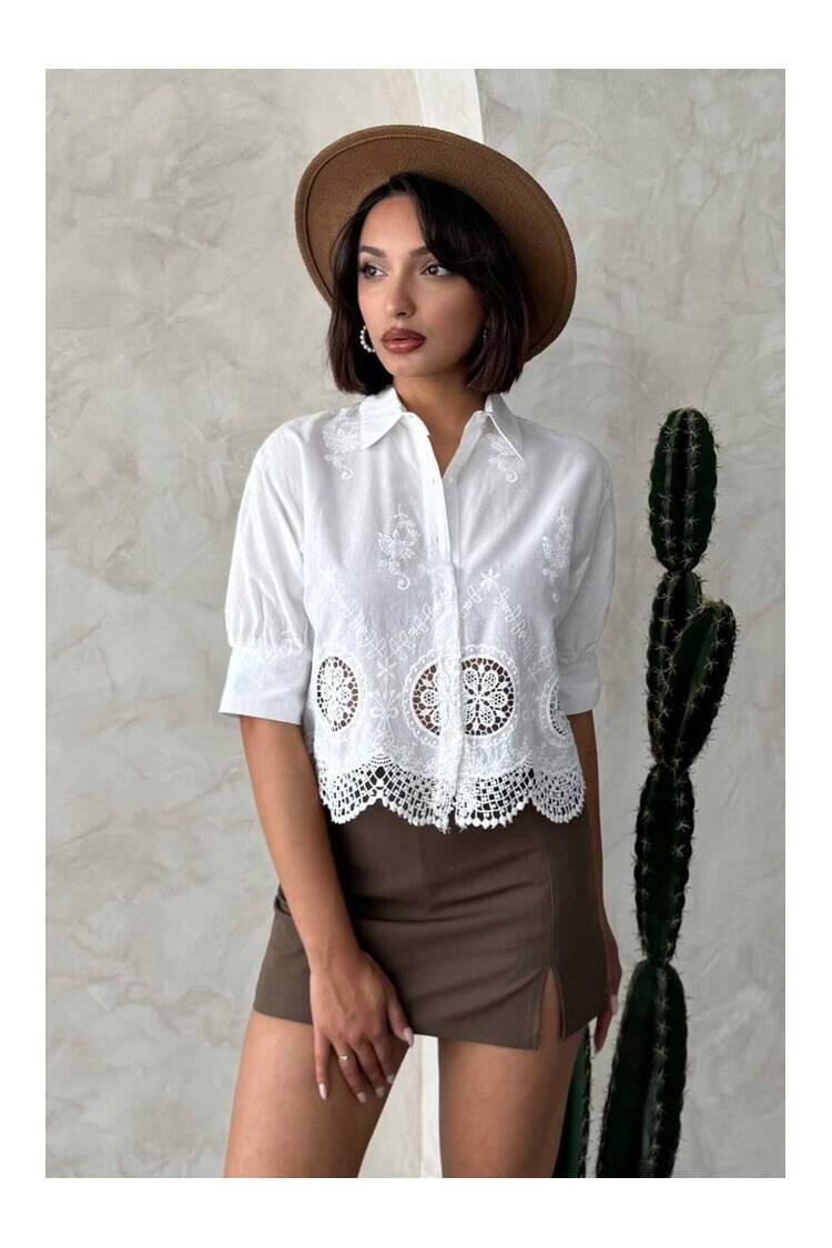 Embroidered Shirt - Cream - Brand: Topshow - Women's Clothing Wholesale - Globality Store