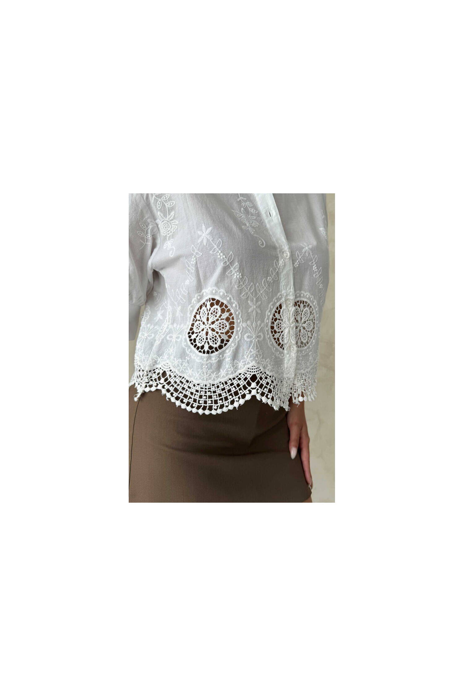 Embroidered Shirt - Cream - Brand: Topshow - Women's Clothing Wholesale - Globality Store