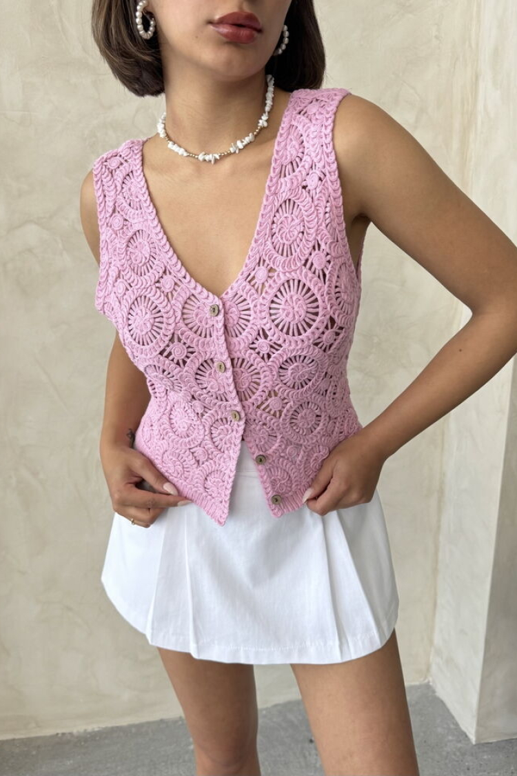 Buttoned Lace Vest