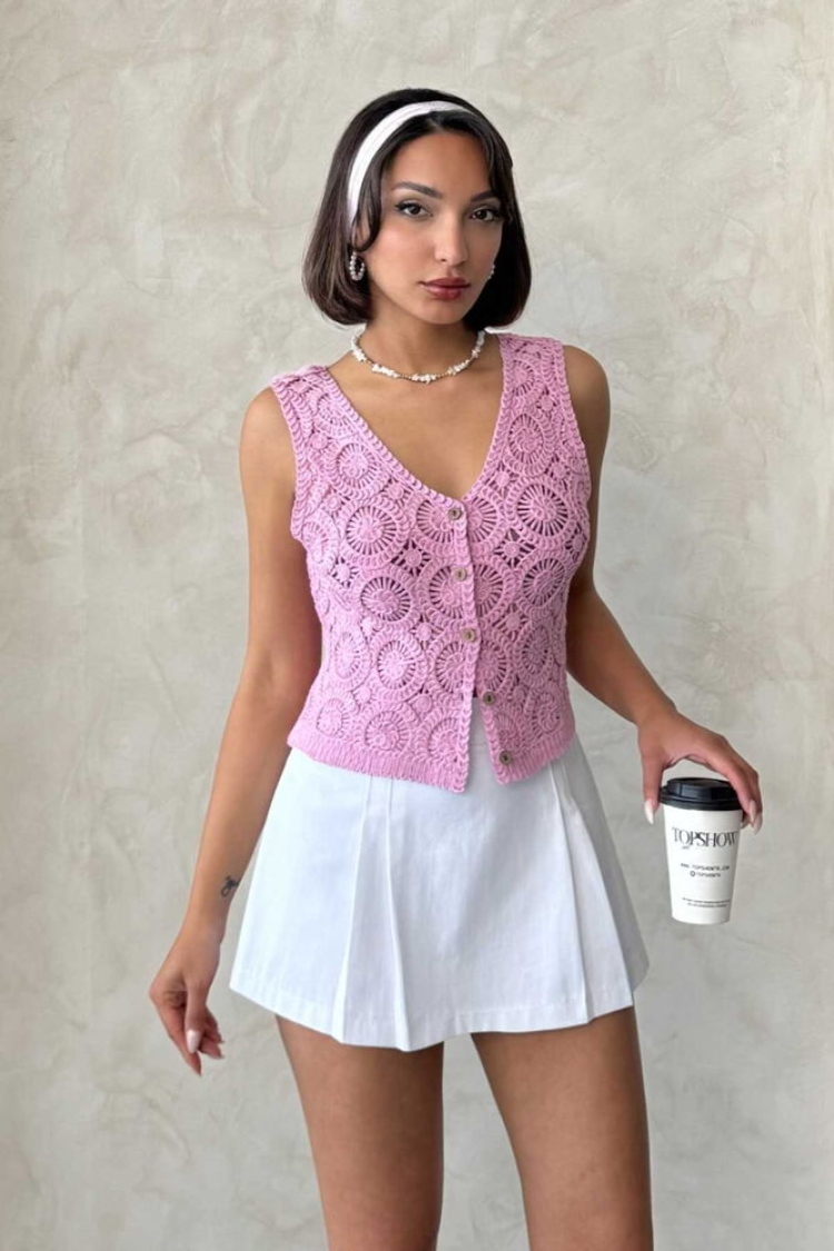 Buttoned Lace Vest - Topshow - Globality Store - Women Clothes Wholesale Turkey