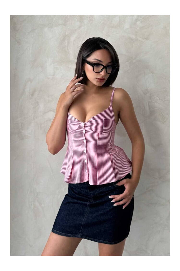 Striped Blouse With Strap - Burgundy - Brand: Topshow - Women's Clothing Wholesale - Globality Store