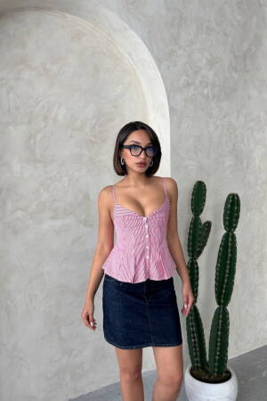Striped Blouse With Strap - Burgundy - Brand: Topshow - Women's Clothing Wholesale - Globality Store