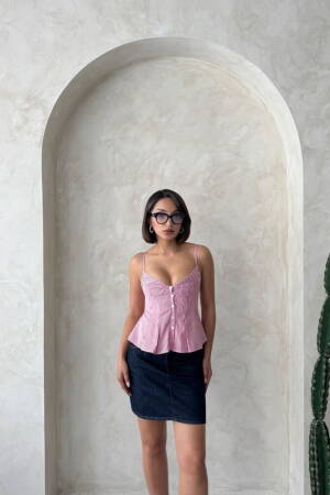 Striped Blouse With Strap - Burgundy - Brand: Topshow - Women's Clothing Wholesale - Globality Store