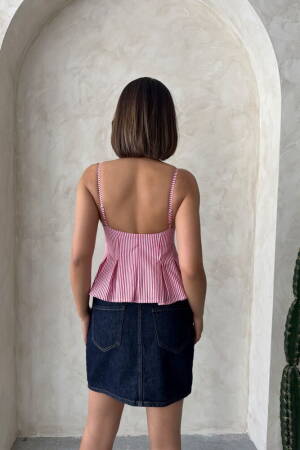 Striped Blouse With Strap - Burgundy - Brand: Topshow - Women's Clothing Wholesale - Globality Store
