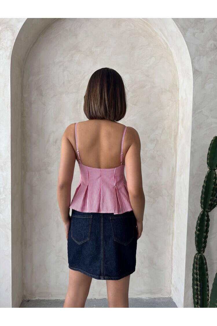 Striped Blouse With Strap - Burgundy