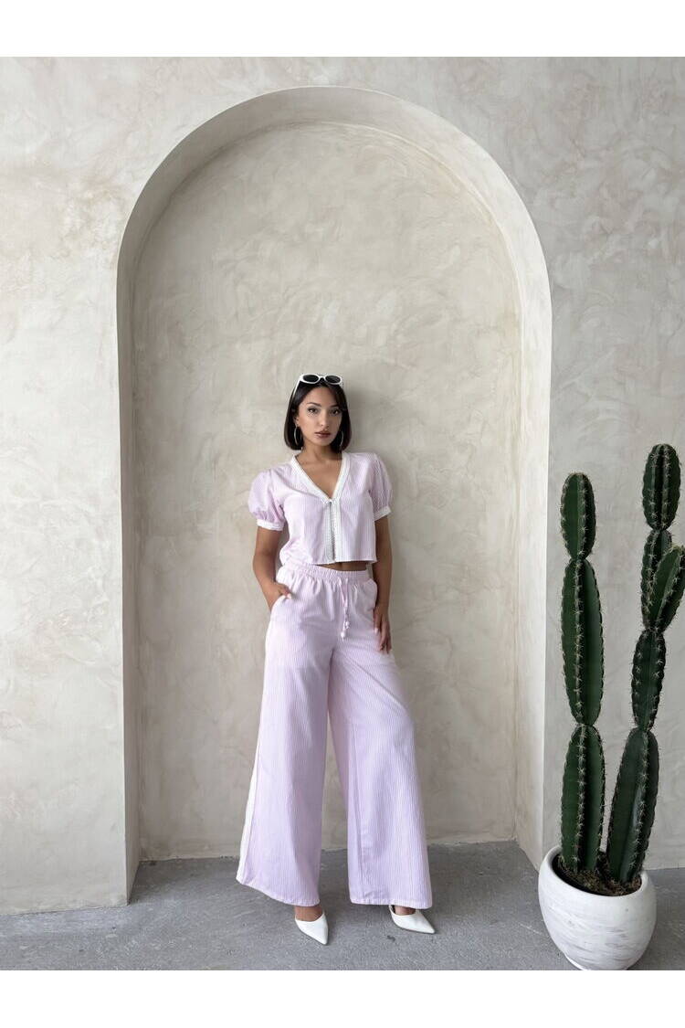 Guipure Detailed Striped Pants