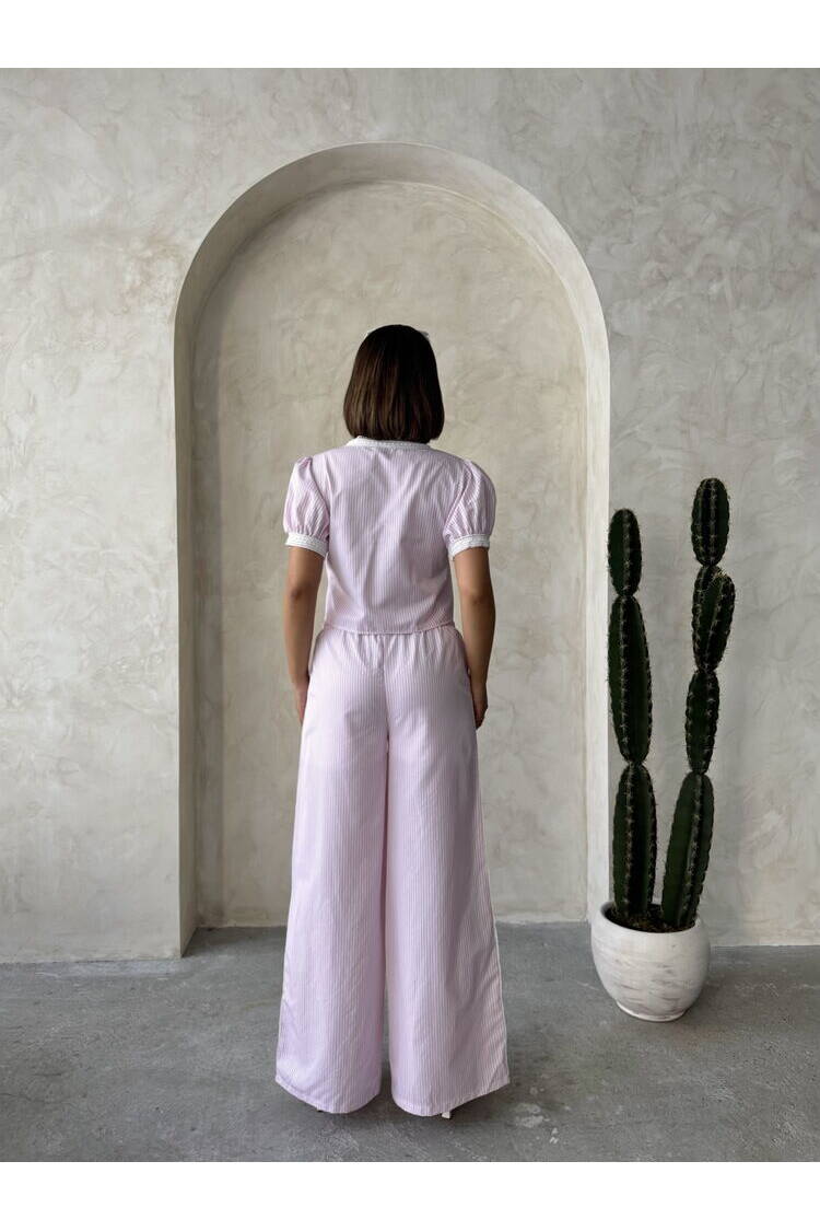 Guipure Detailed Striped Pants