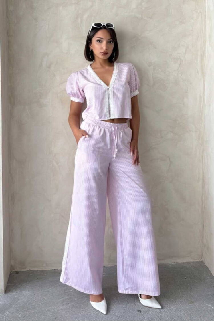 Guipure Detailed Striped Pants - Brand: Topshow - Women's Clothing Wholesale - Globality Store