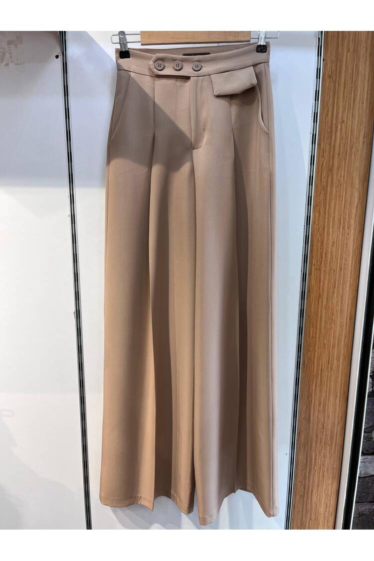Three Button Detailed Palazzo Pants - Ouz Fashion - Globality Store - Women Clothes Wholesale Turkey