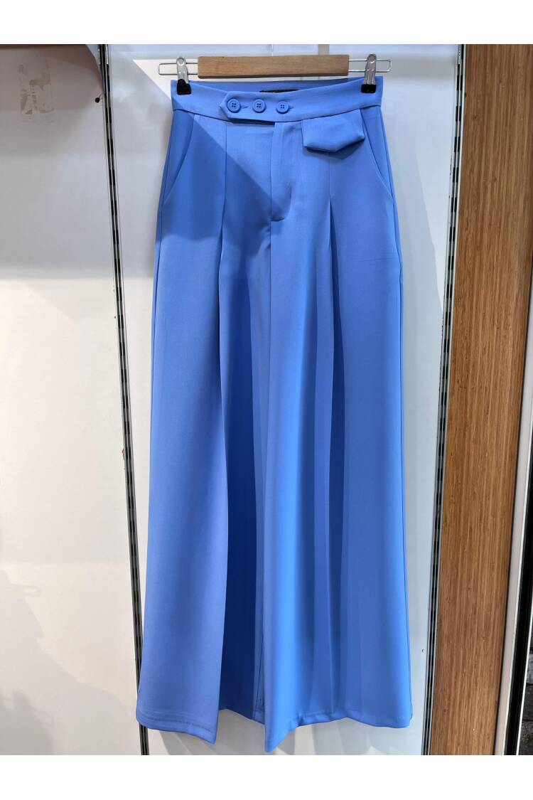 Three Button Detailed Palazzo Pants - Ouz Fashion - Globality Store - Women Clothes Wholesale Turkey