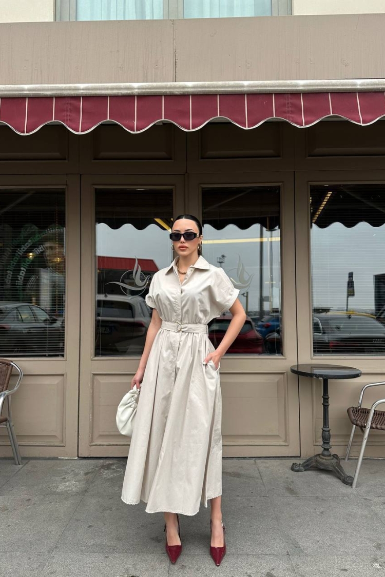 Dress - Stone Color - ESPADA - Globality Store - Women Clothes Wholesale Turkey