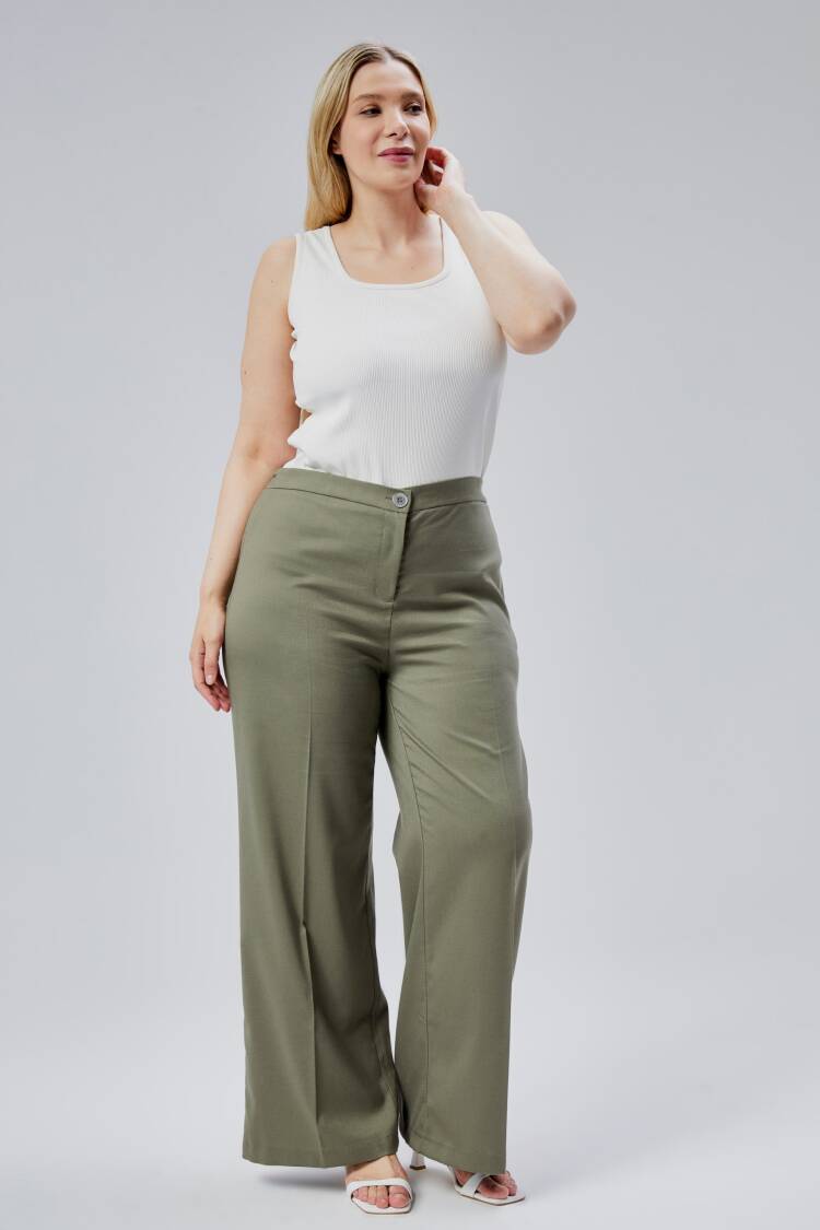 Wide Leg Plus Size Pants With Elastic Waist - Ouz Fashion - Globality Store - Women Clothes Wholesale Turkey